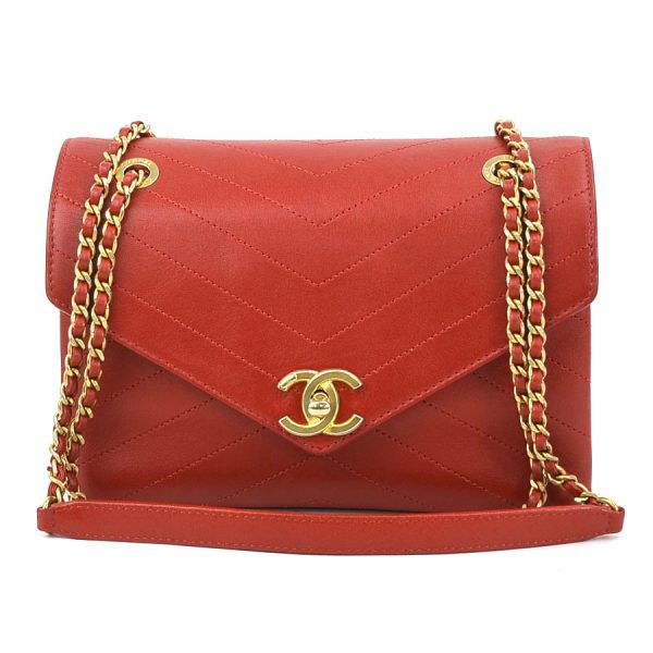 99932f Chanel Chevron Leather Shoulder Bag Red