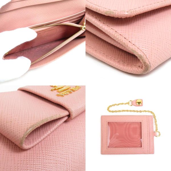 a0314 3 c Prada Saffiano Ribbon Bifold Long Wallet Light Pink