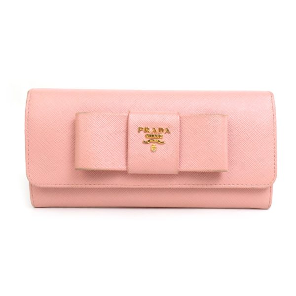 a0314 Prada Saffiano Ribbon Bifold Long Wallet Light Pink