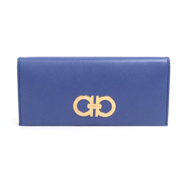 a0315 Salvatore Ferragamo Bifold Long Wallet Gancini Leather Blue