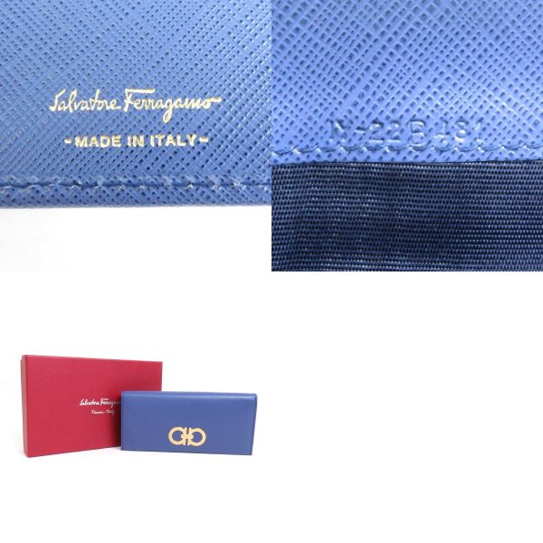 a0315 7 c Salvatore Ferragamo Bifold Long Wallet Gancini Leather Blue