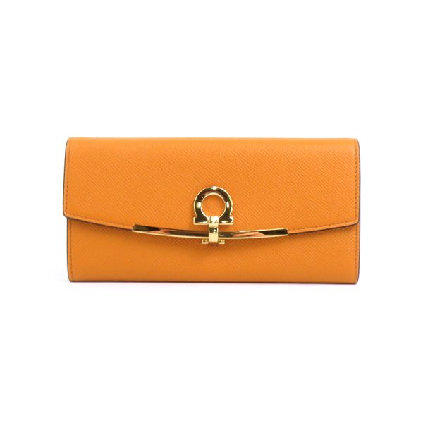 a0356 Salvatore Ferragamo Long Wallet Gancini Leather Orange