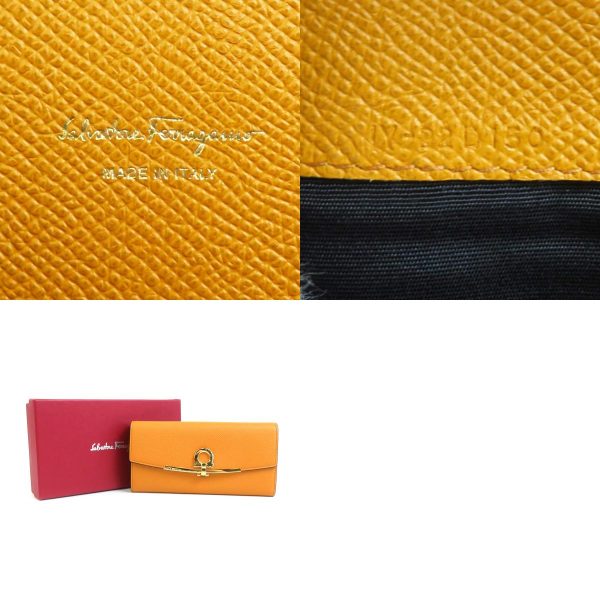 a0356 7 c Salvatore Ferragamo Long Wallet Gancini Leather Orange