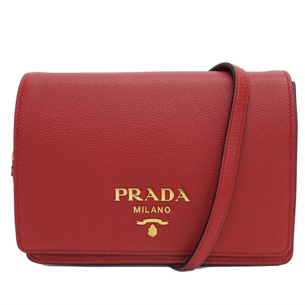 a1002106 1 Prada Flap Leather Shoulder Bag Red