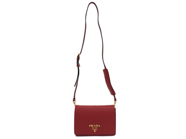 a1002106 2 Prada Flap Leather Shoulder Bag Red