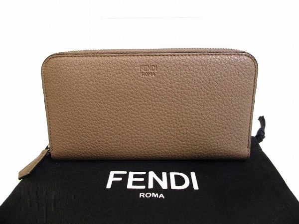 a174 Fendi Peekaboo Leather Zipper Long Wallet Greige