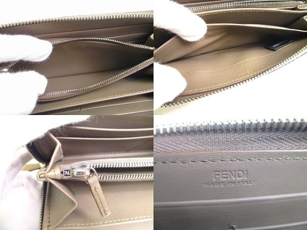 a174 9 Fendi Peekaboo Leather Zipper Long Wallet Greige