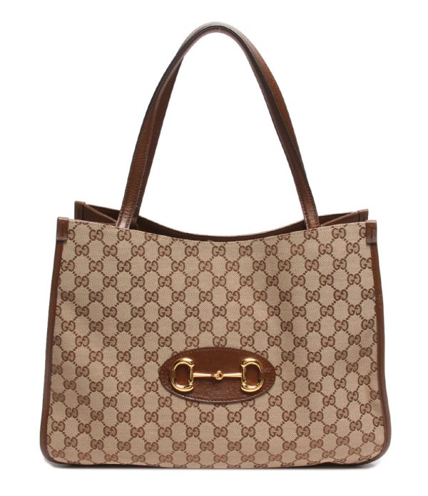 a176089012 1 Gucci Tote Bag GG Canvas Horsebit Brown