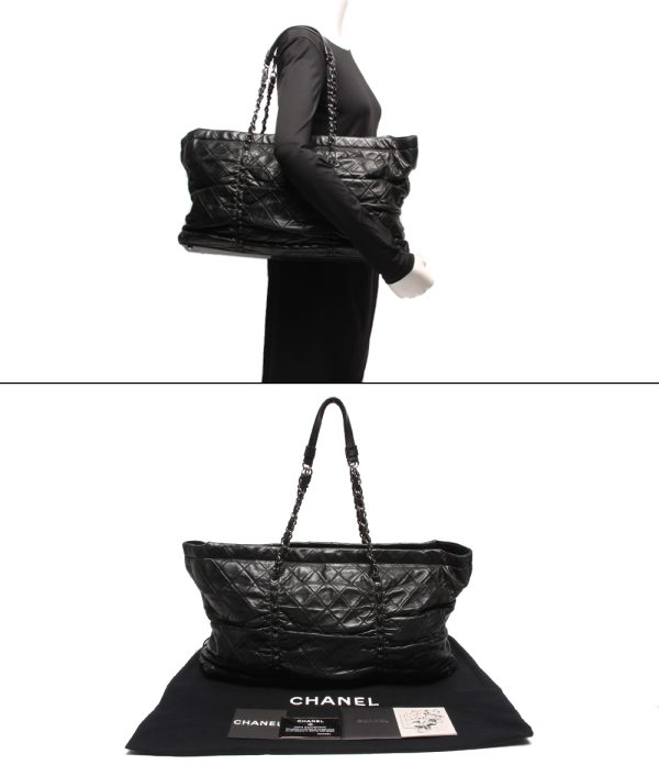 a179555003 8 Chanel Tote Bag Gathered Chain Matelasse Black