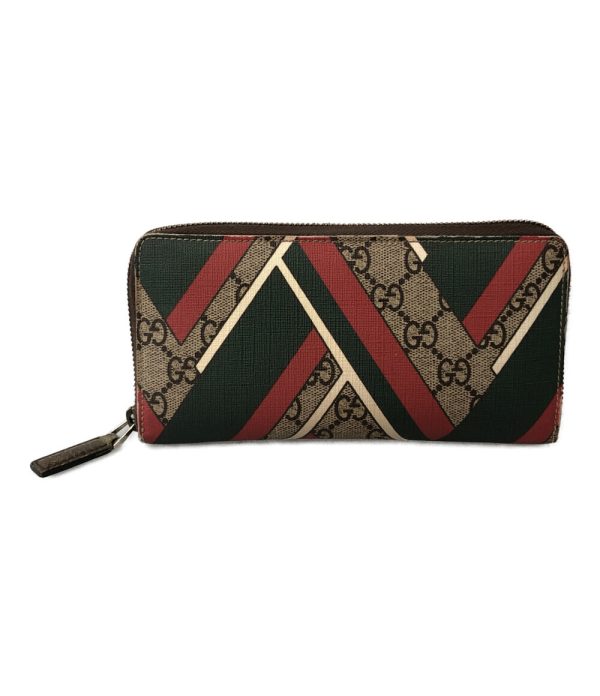 a179898007 1 Gucci Round Zipper Long Wallet GG Chevron Brown