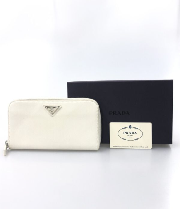 a181199062 8 Prada Round Zipper Long Wallet White