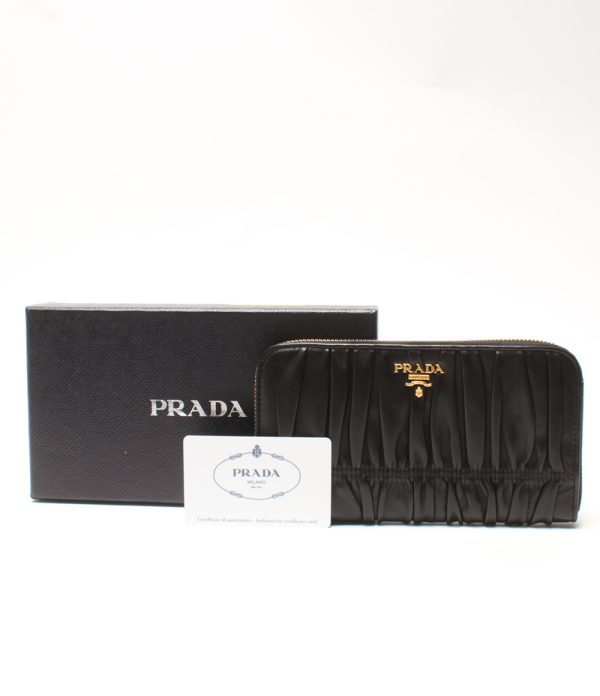 a181199064 6 Prada Round Zipper Long Wallet Nappa Gaufre Black