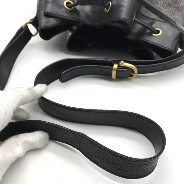 a2246 6 Celine Macadam Drawstring Vintage Leather Shoulder Bag Black