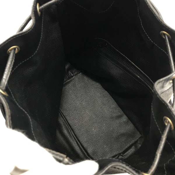 a2246 7 Celine Macadam Drawstring Vintage Leather Shoulder Bag Black