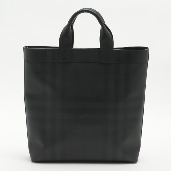 a2265200 1 Burberry Check Shoulder Business Commuting Leather Tote Bag Black