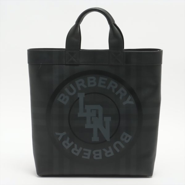 a2265200 Burberry Check Shoulder Business Commuting Leather Tote Bag Black