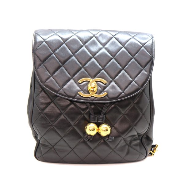 a23 3895 1 Chanel Bag Pack Matelasse Double Ball Charm Black