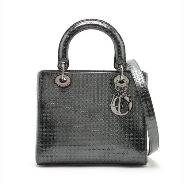 a2471618 0 Christian Dior Lady Dior Cannage Patent Leather Handbag Gray