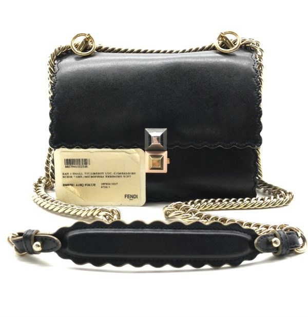 a2513 1 Fendi Mini Canai Leather Chain Shoulder Bag Black