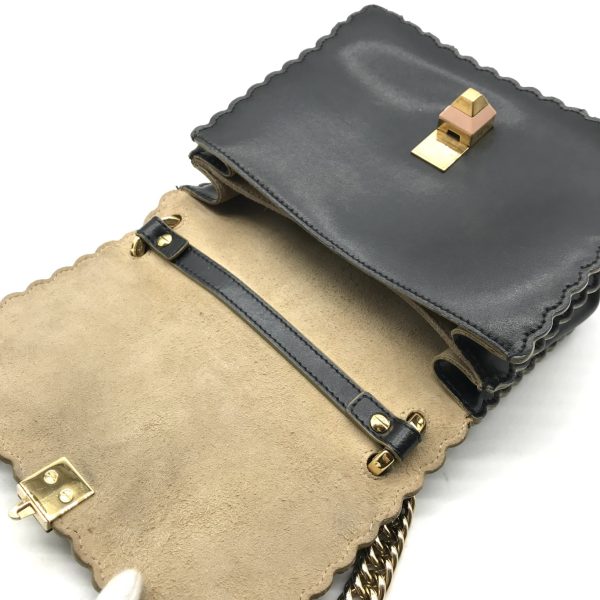 a2513 7 Fendi Mini Canai Leather Chain Shoulder Bag Black