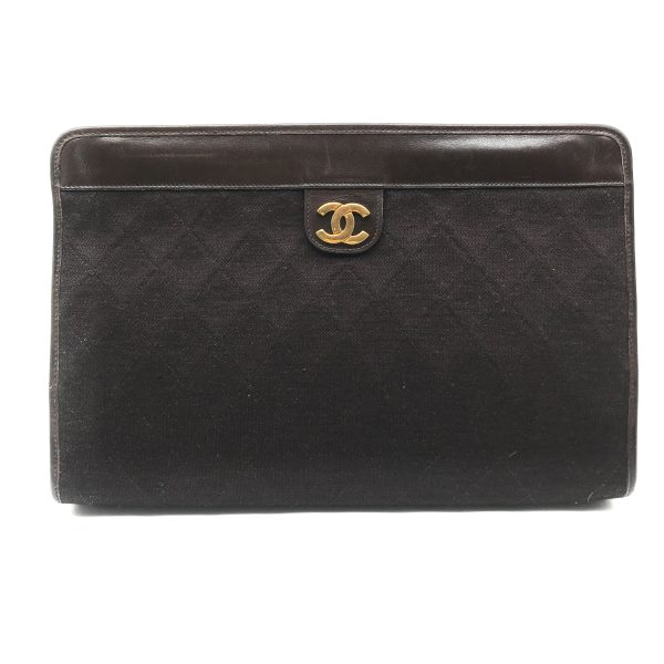 a2687 1 Chanel Cocomark Matelasse Jersey Cotton Clutch Bag Brown