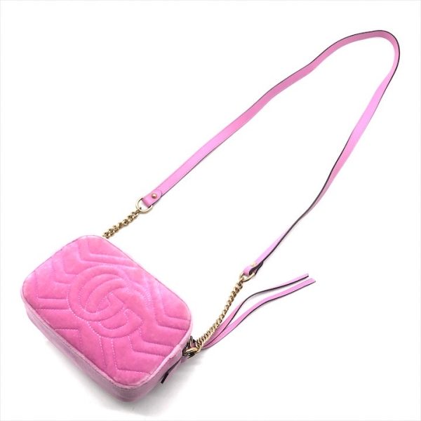 a3568 2 Gucci GG Marmont Velour Stone Chain Shoulder Bag Pink