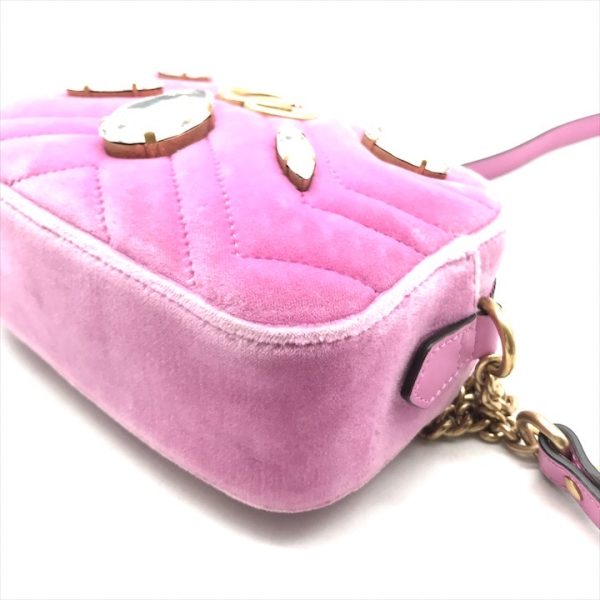 a3568 4 Gucci GG Marmont Velour Stone Chain Shoulder Bag Pink