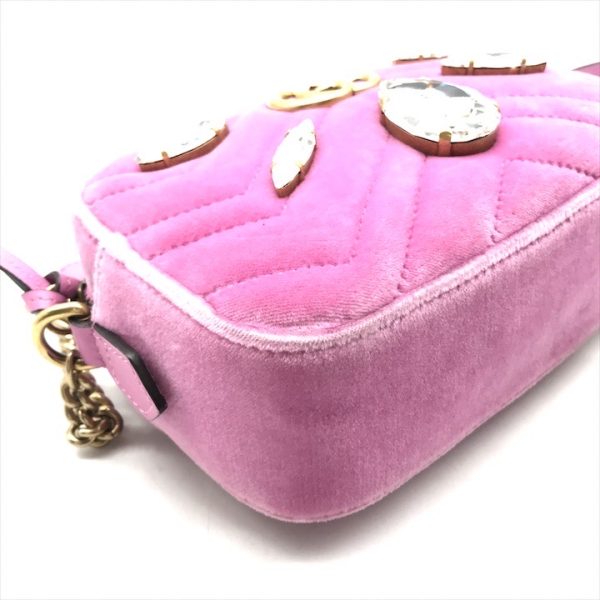 a3568 5 Gucci GG Marmont Velour Stone Chain Shoulder Bag Pink