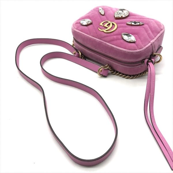 a3568 6 Gucci GG Marmont Velour Stone Chain Shoulder Bag Pink