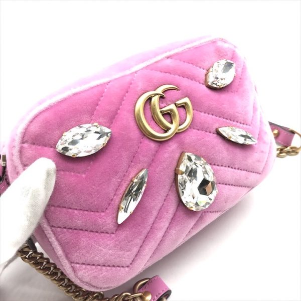 a3568 7 Gucci GG Marmont Velour Stone Chain Shoulder Bag Pink