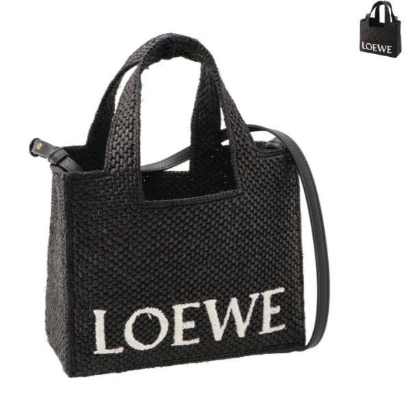 a685b59x010049 Loewe Basket Small Font Tote Raffia Shoulder Bag