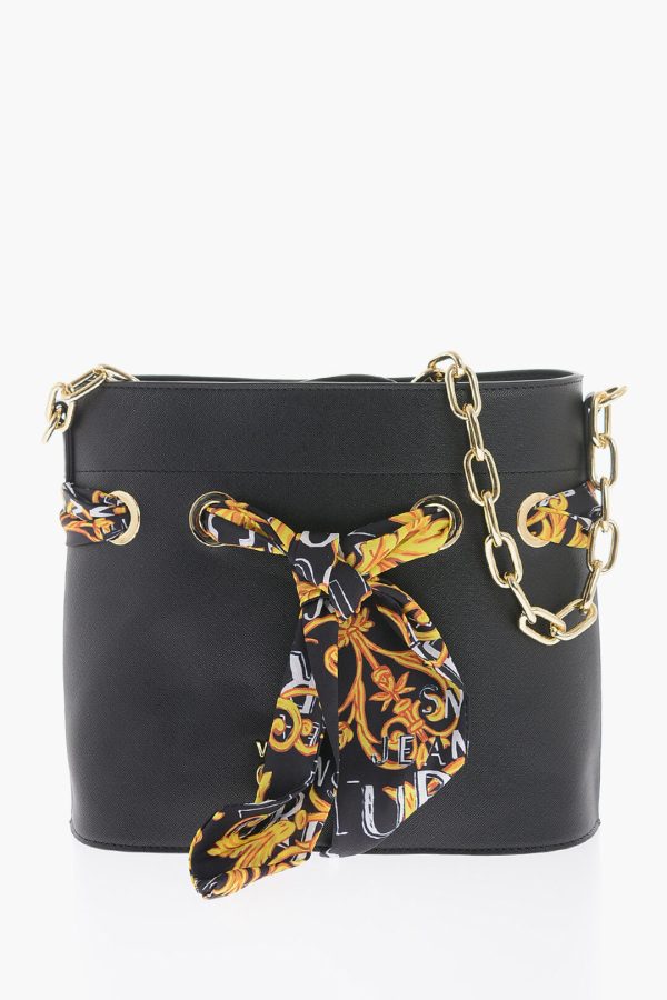 aac10dbd8aa9d12 dk 1 Versace Faux Leather Bucket Bag with Foulard Embellish Black