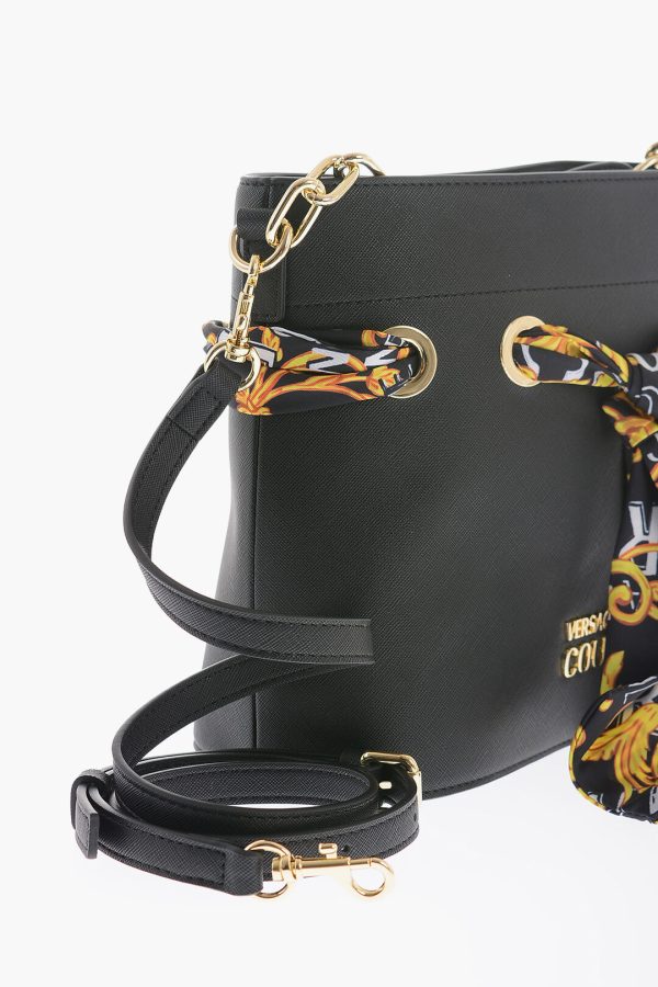 aac10dbd8aa9d12 dk 3 Versace Faux Leather Bucket Bag with Foulard Embellish Black