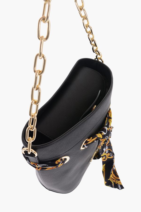 aac10dbd8aa9d12 dk 4 Versace Faux Leather Bucket Bag with Foulard Embellish Black