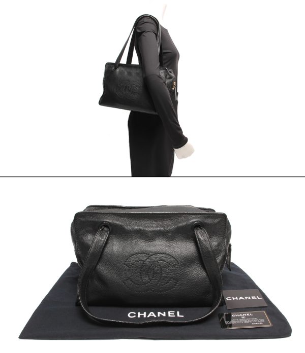 abo0035363 8 Chanel Leather Shoulder Bag Coco Mark Black