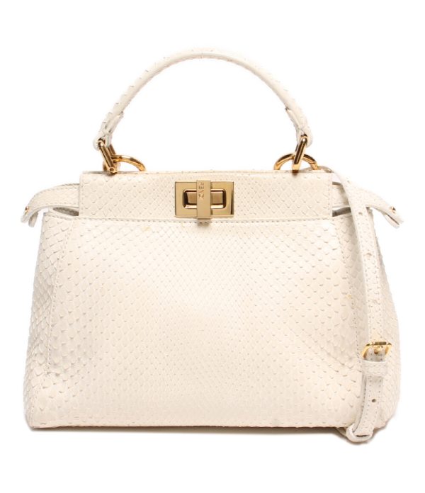 abo0054069 1 Fendi Mini Peekaboo Leather Python Shoulder Bag Beige