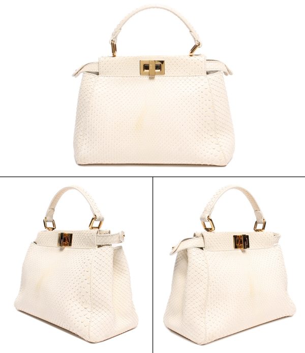 abo0054069 2 Fendi Mini Peekaboo Leather Python Shoulder Bag Beige