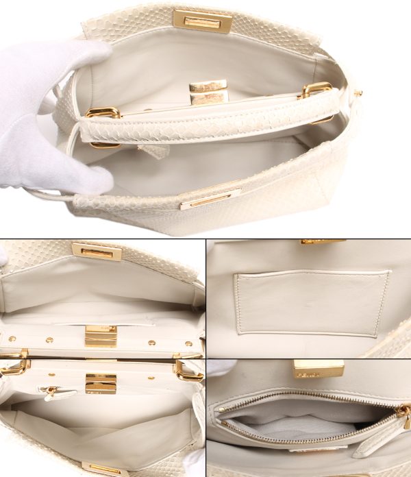 abo0054069 3 Fendi Mini Peekaboo Leather Python Shoulder Bag Beige