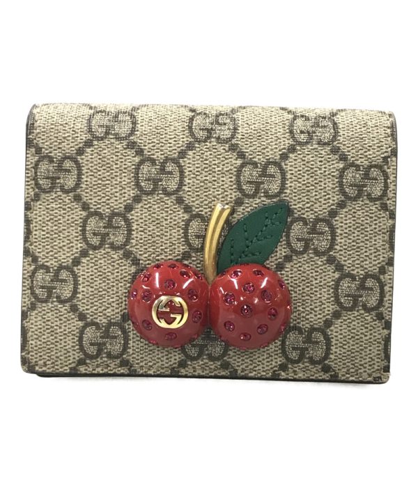 abo0055273 1 Gucci Bifold Wallet Cherry GG Supreme Beige