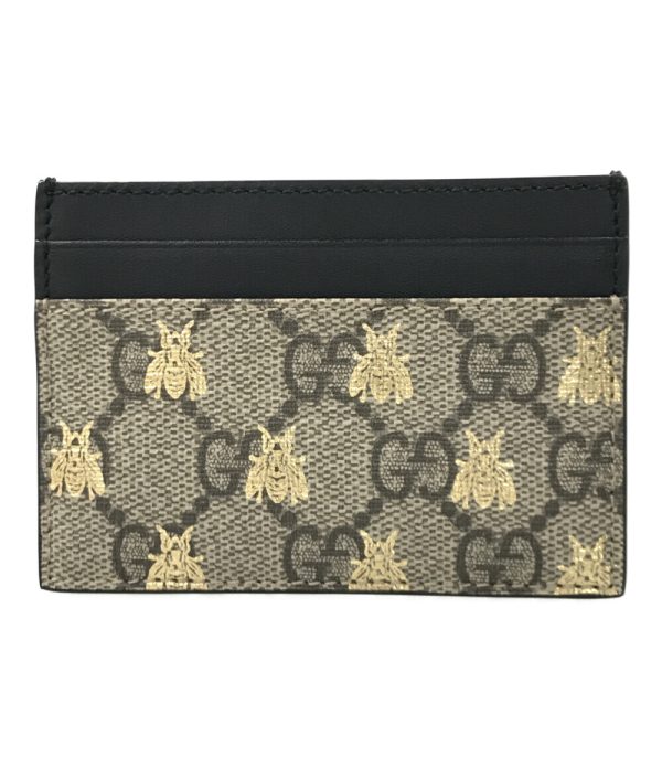 abo0056010 1 Gucci Card Pass Case Bee Motif GG Supreme Beige