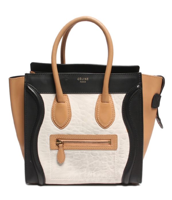 abo0056945 1 Celine Leather Handbag White x Black x Beige Micro Shopper Luggage