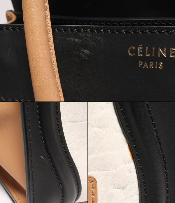 abo0056945 7 Celine Leather Handbag White x Black x Beige Micro Shopper Luggage