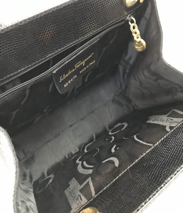 abo0057160 3 Salvatore Ferragamo Embossed Handbag Vara Black