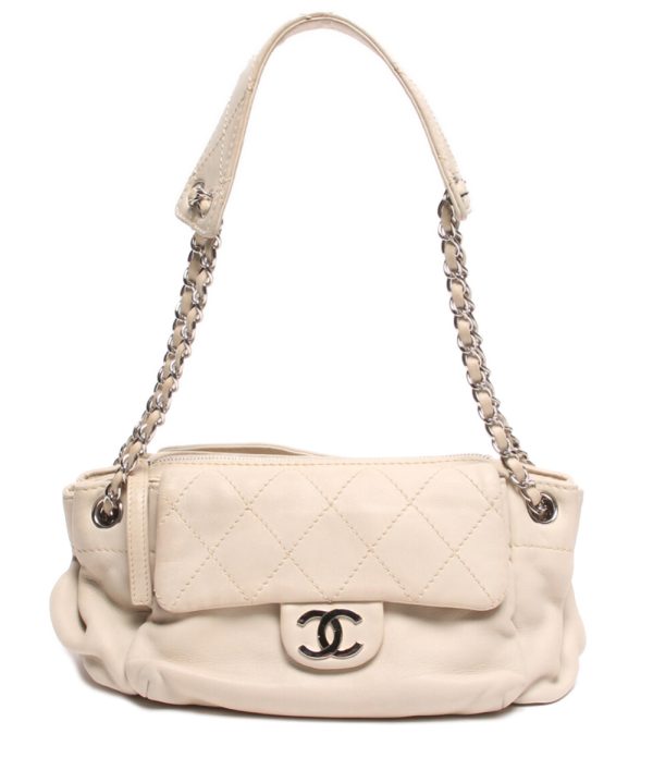 abo0064107 1 Chanel Shoulder Bag Silver Hardware Beige