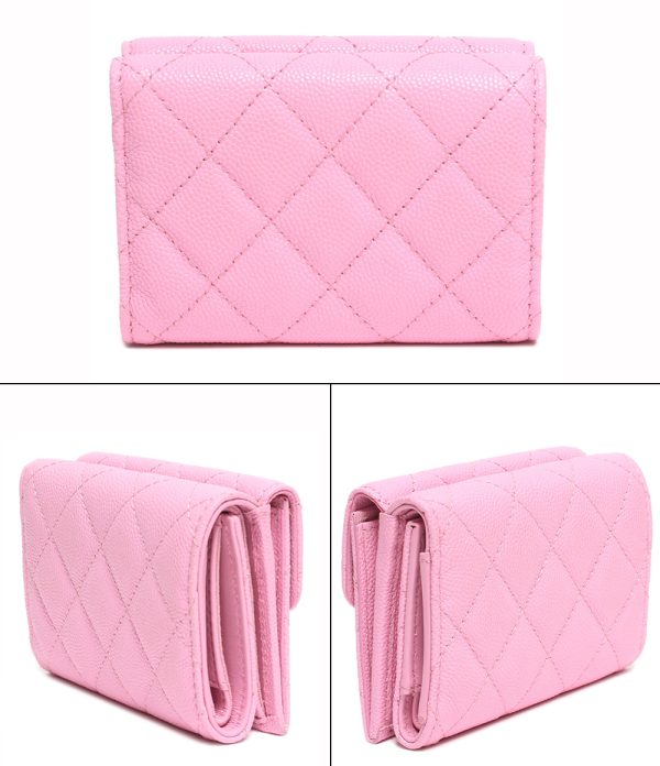 abo0064143 3 Chanel Trifold Wallet Coco Mark Caviar Skin Pink