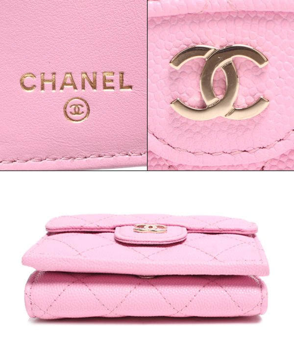 abo0064143 4 Chanel Trifold Wallet Coco Mark Caviar Skin Pink