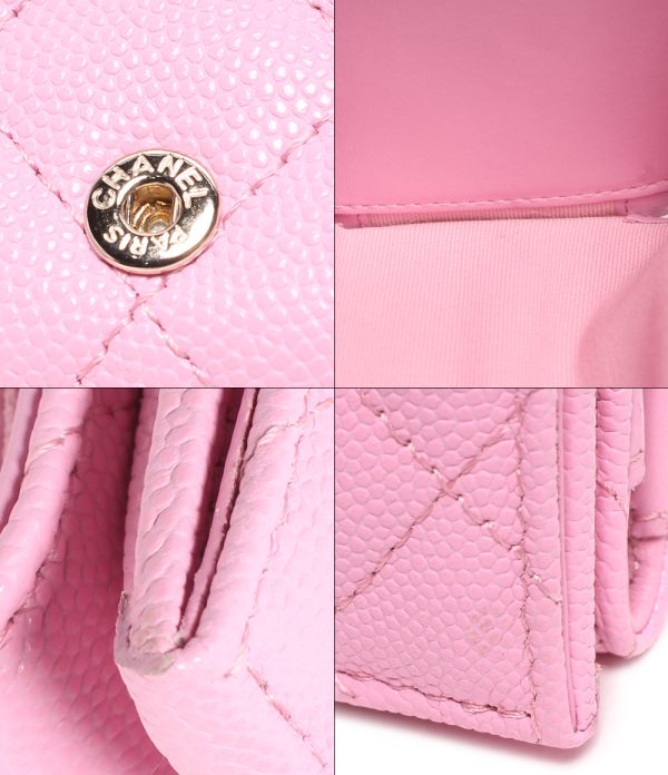 abo0064143 7 Chanel Trifold Wallet Coco Mark Caviar Skin Pink