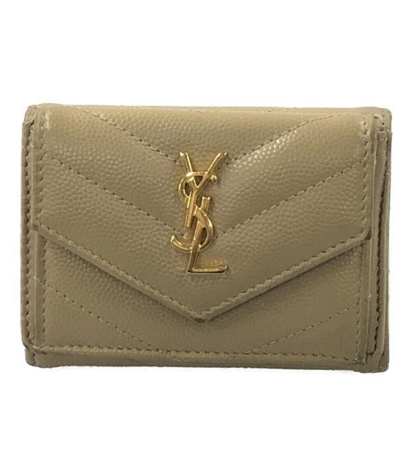 abo0064157 1 Saint Laurent Paris Tri fold Wallet Beige