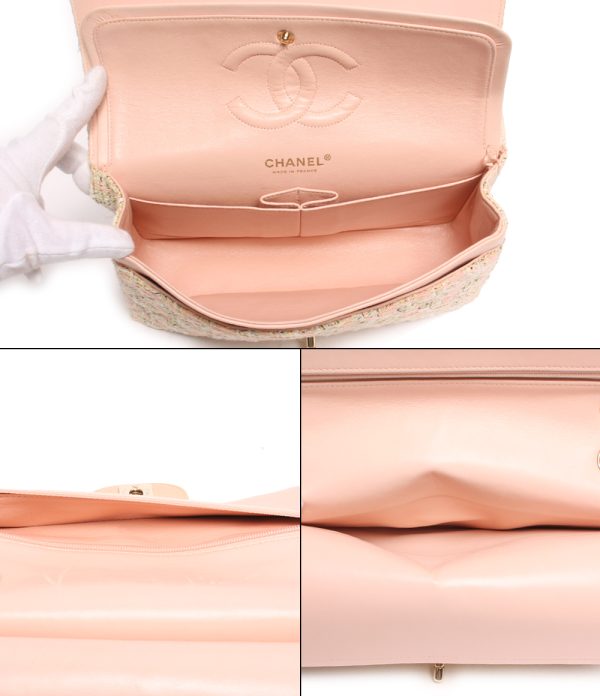 abo0066781 3 Chanel Chain Shoulder Bag Tweed Matelasse Pink