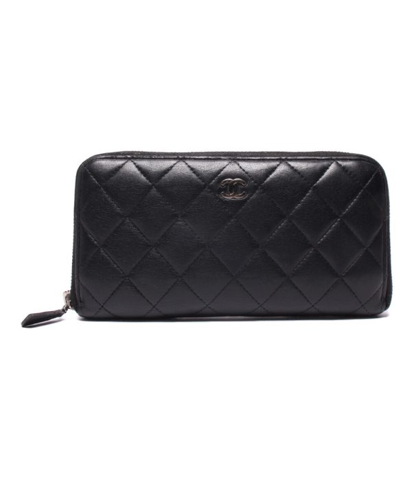 abo0067390 1 Chanel Round Zipper Long Wallet Matelasse Black